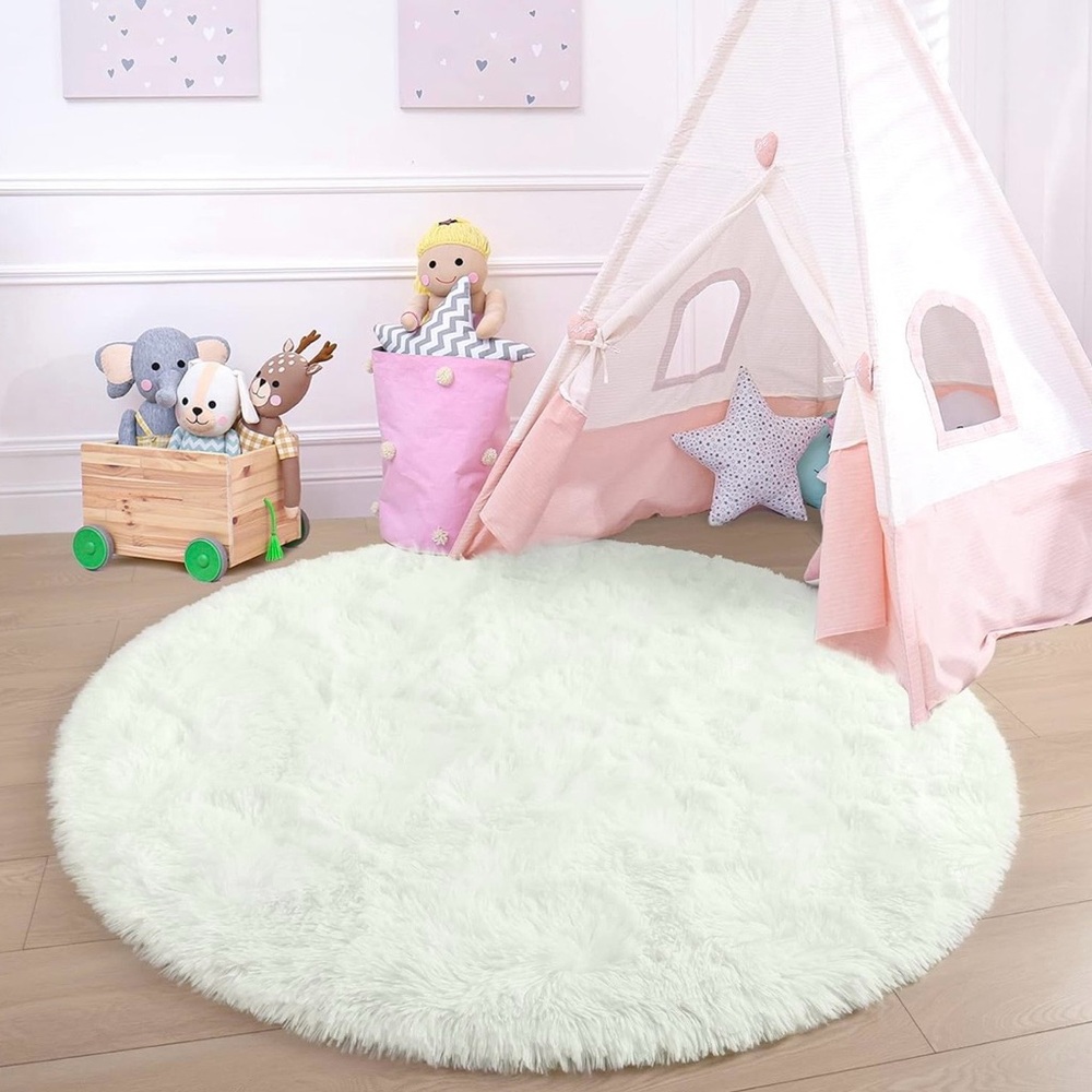 Fluffy White Plush Play Mat for Kids - Picture 2 of 5